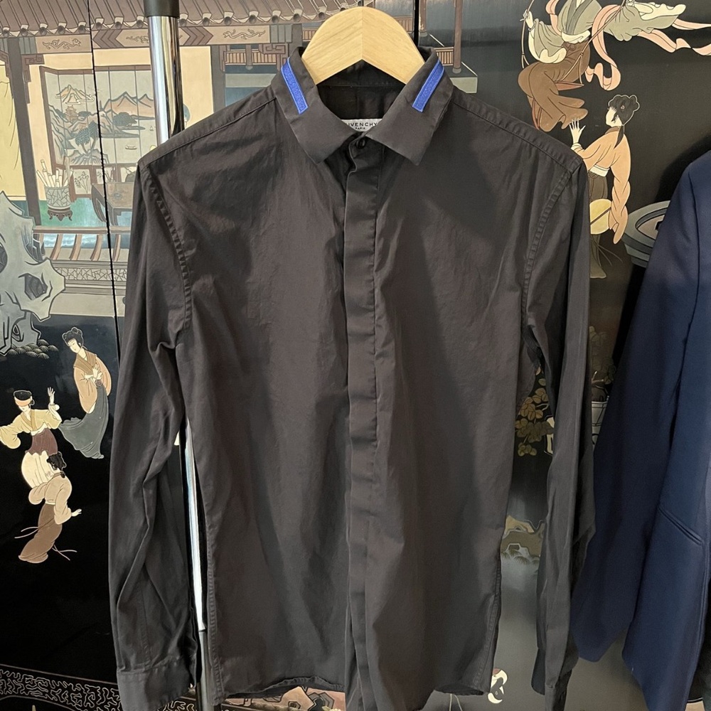 Men's Black Shirt with Blue Accents